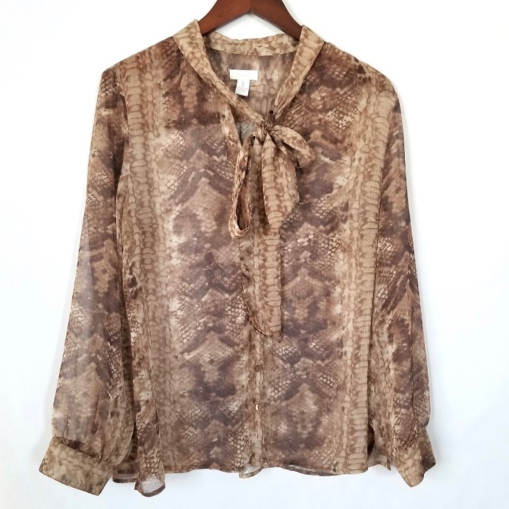 NWOT Chico’s Sheer Snake Print Bow Blouse